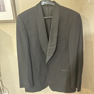 Seroussi Black Suit Blazer Size 54R Made In Romania 100% Wool Viscose Interior